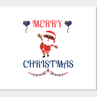 Australian Merry Christmas Cool Santa Posters and Art